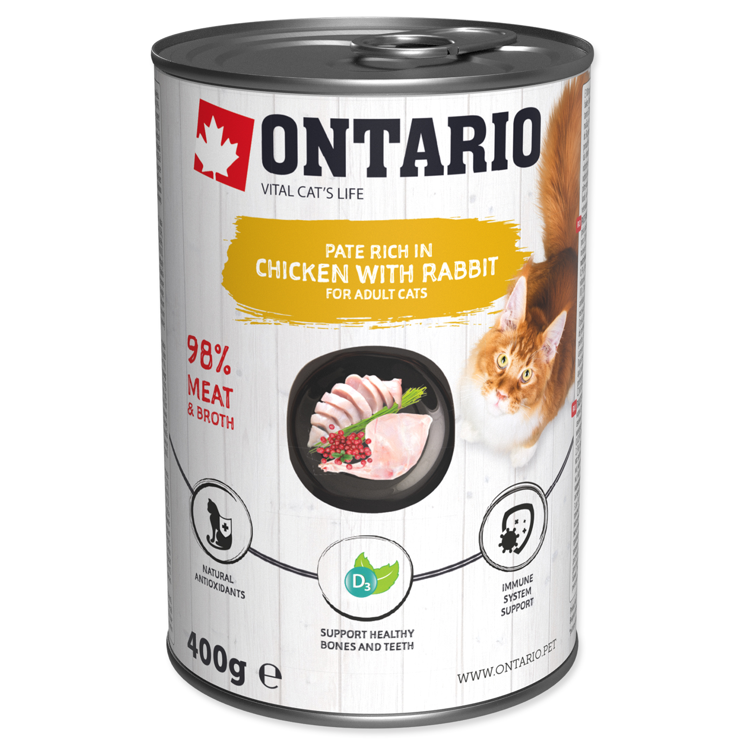 Konzerva ONTARIO Chicken with Rabbit flavoured with Cranberries 400g