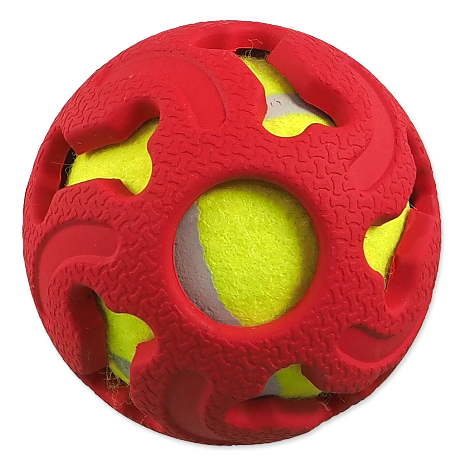 Míček DOG FANTASY gumový s tenisákem červený 7,5cm