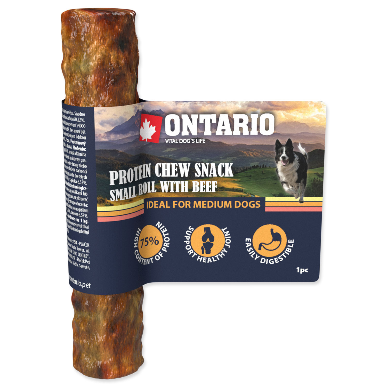 ONTARIO Protein žvýkací pamlsek malá rolka s hovězím 12,7cm