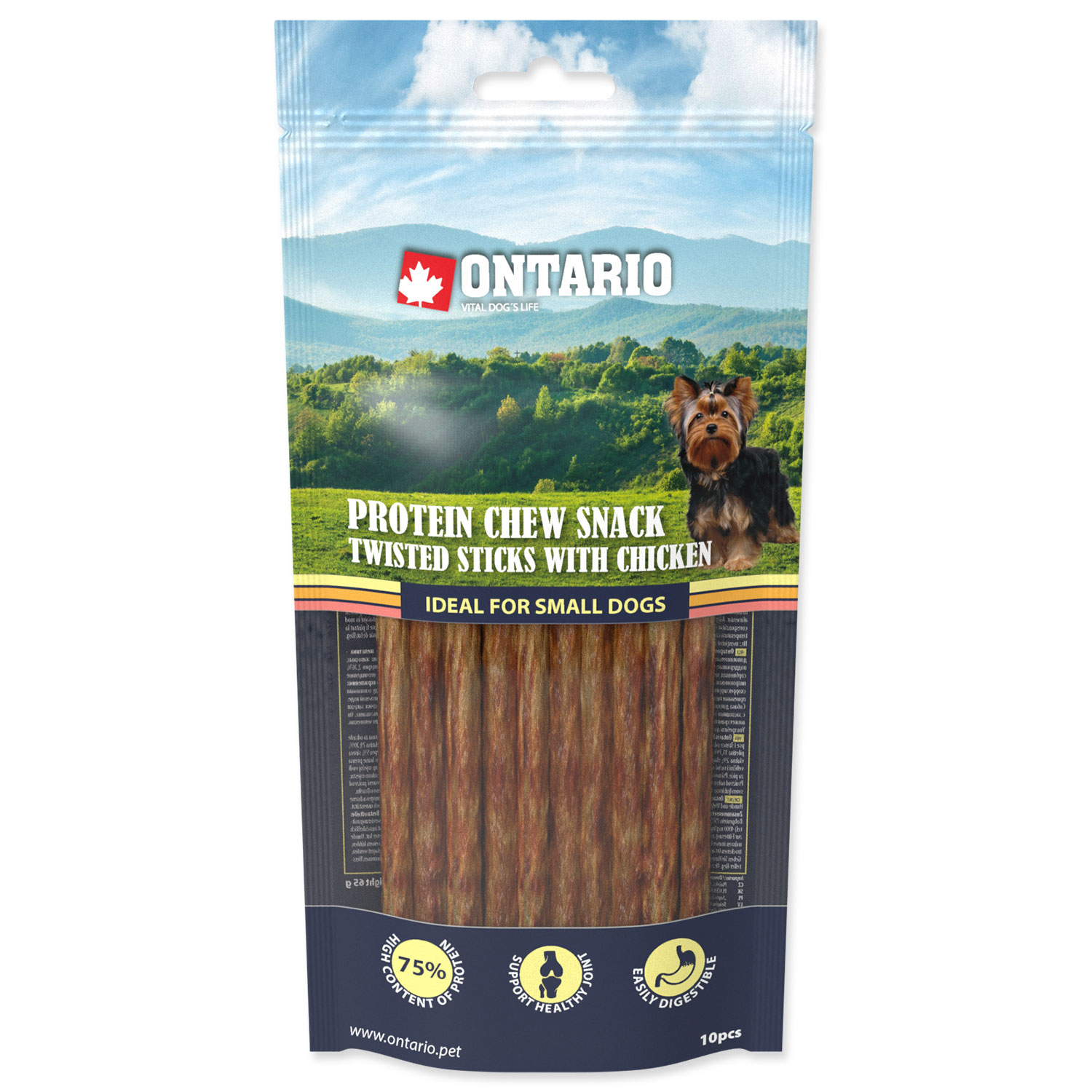 ONTARIO Protein žvýkací pamlsek točené tyčinky s kuřecím 10 ks 12,7cm