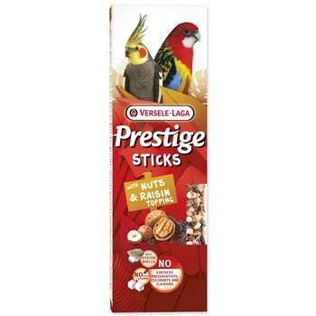 Tyčinky Versele-Laga Prestige velký papoušek s ořechy a rozinkovou polevou 140g 2ks