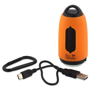 Baterka Dog Fantasy USB se sáčky na exkrementy oranžová
