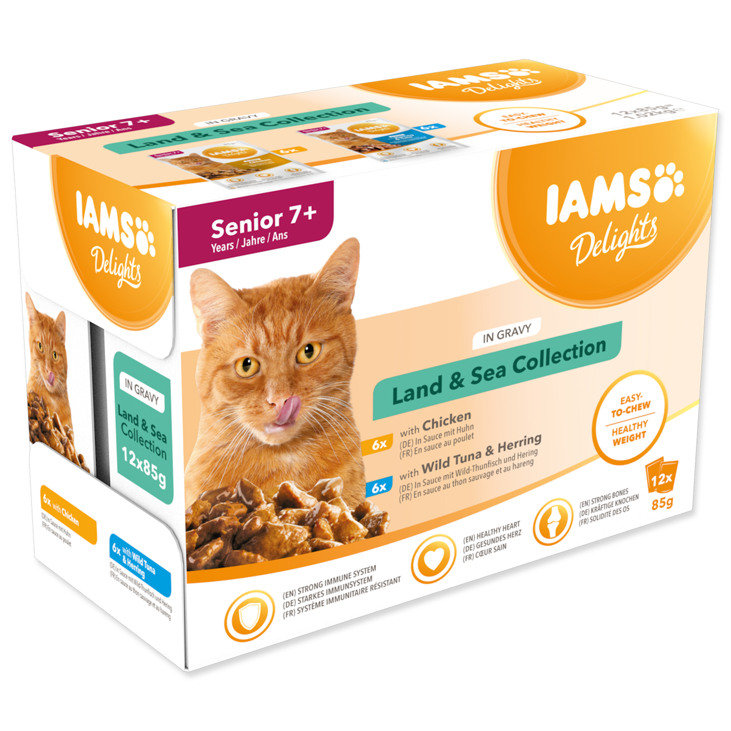 Kapsička IAMS Delights senior mořské a suchozemské maso v omáčce (12 x 85g) 1020g