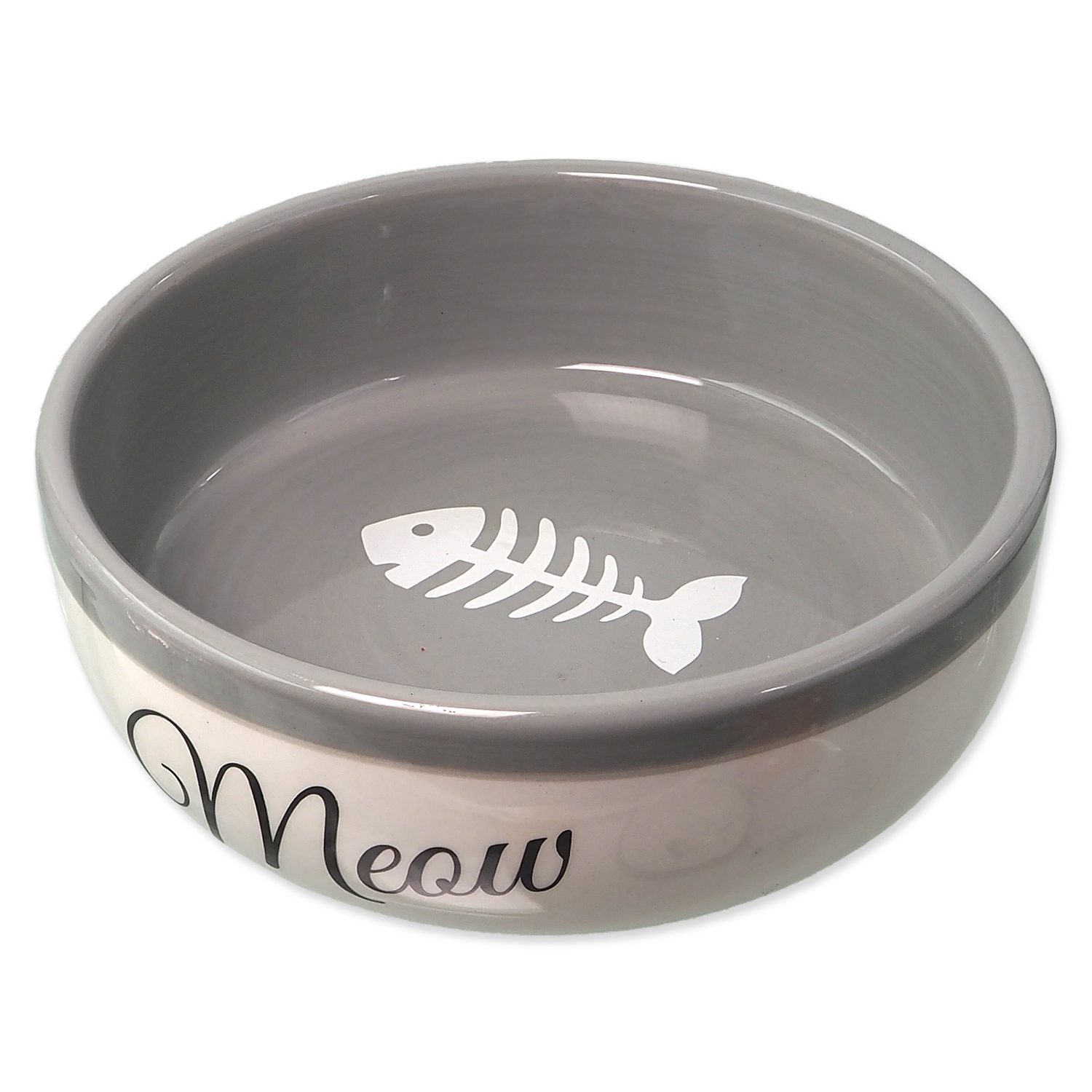 Miska MAGIC CAT keramická bílá/šedá Meow 13,4 x 4 cm 170ml
