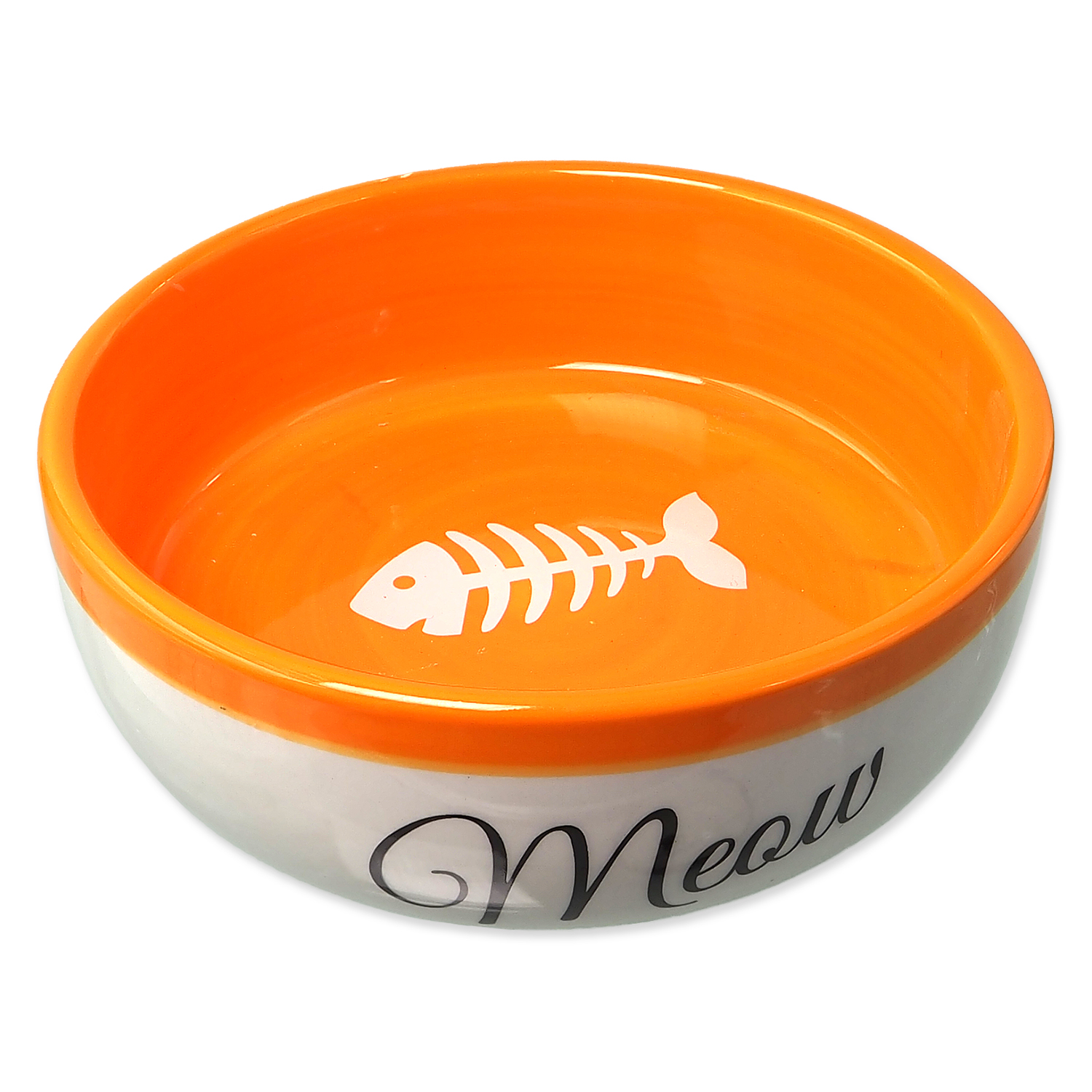 Miska MAGIC CAT keramická bílá/oranžová Meow 13,4 x 4 cm 170ml