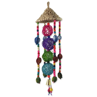  Hračka BIRD JEWEL závěsná barevná - s provazy a dřívky 50cm