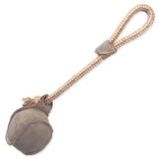 Hračka DOG FANTASY Dura-fused kůže a juta míček s lanem pískací 32cm