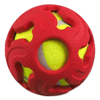 Míček DOG FANTASY gumový s tenisákem červený 7,5cm