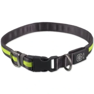 Obojek Dog Fantasy USB LED nylonový svítící M-L zelený 2,5x45-65cm