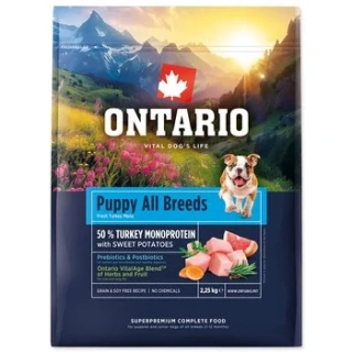 Ontario Puppy&Junior All Breeds Monoprotein Turkey & Sweet Potatoes 2,25 kg