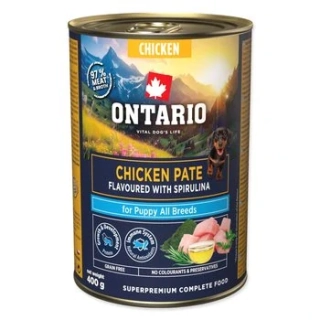 Konzerva Ontario Puppy kuřecí pate s příchutí spirulíny 400g