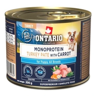 Konzerva Ontario Puppy monoprotein krůtí pate s mrkví 200g