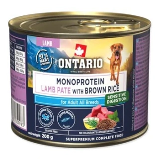 Konzerva Ontario Adult monoprotein jehněčí pate s hnědou rýží 200g