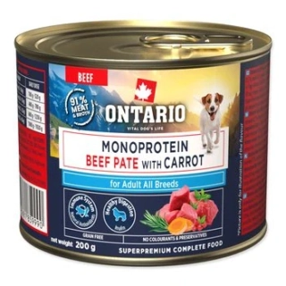Konzerva Ontario Adult monoprotein hovězí pate s mrkví 200g