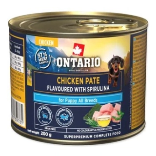 Konzerva Ontario Puppy kuřecí pate s příchutí spiruliny 200g