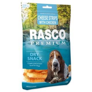 Pochoutka RASCO Premium proužky sýru obalené kuřecím masem 230g